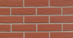 Клинкерная фасадная плитка "carmesi senso", красная с оттенками, с плоской отделкой под шагрень 240х9х52